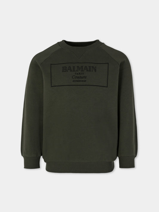 Felpa verde per bambino con logo,Balmain Kids,BX4P80-Z3183 762NE