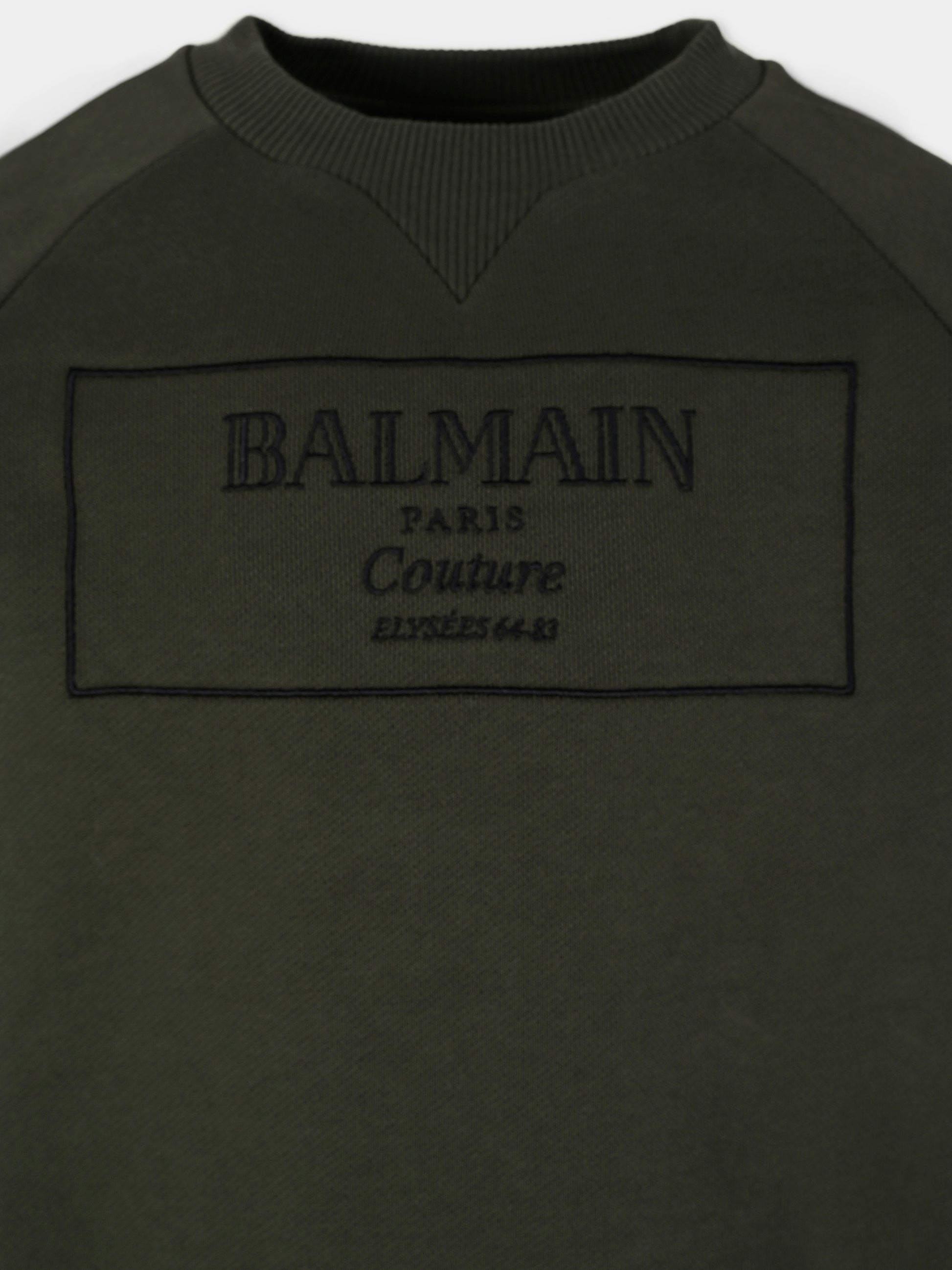 Felpa verde per bambino con logo,Balmain Kids,BX4P80-Z3183 762NE