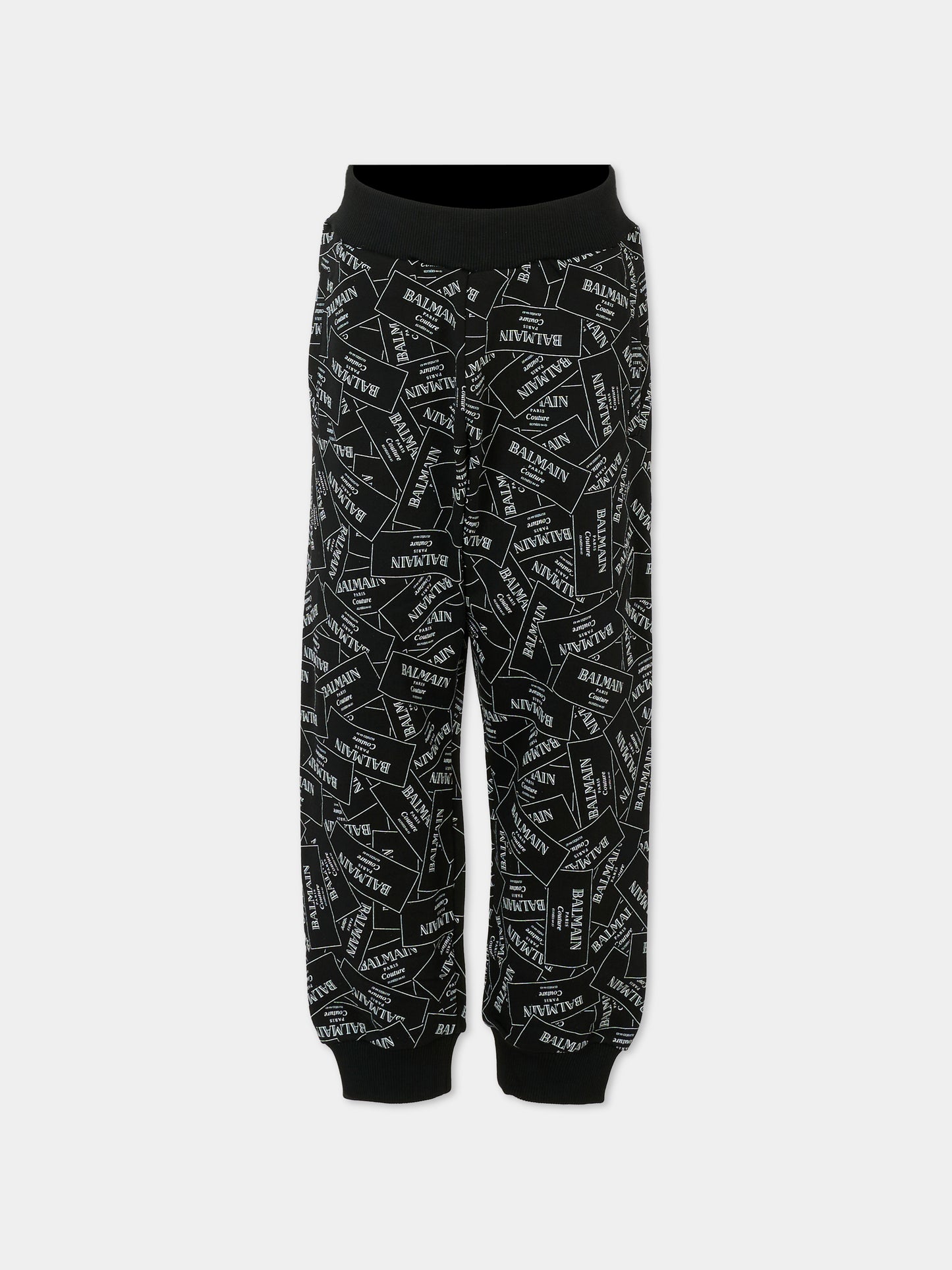 Pantaloni neri per bambini con logo all over,Balmain Kids,BX6P50-Z3331 930BC