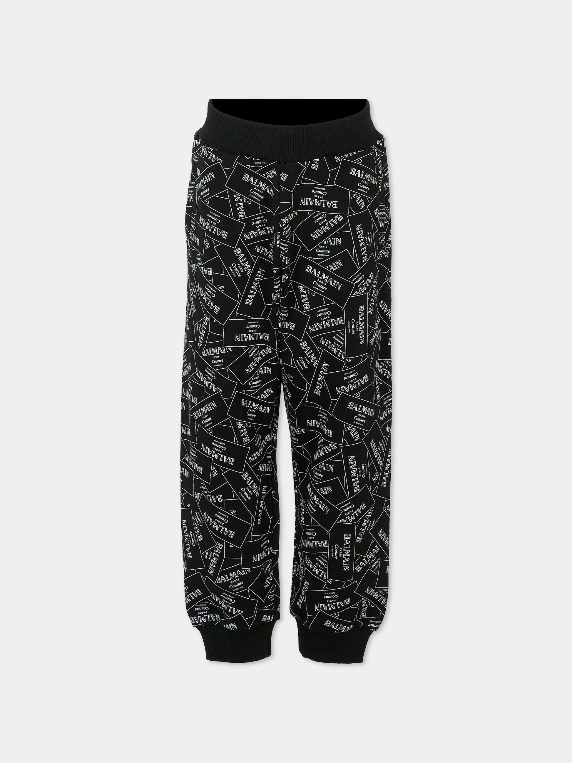 Pantaloni neri per bambini con logo all over,Balmain Kids,BX6P50-Z3331 930BC