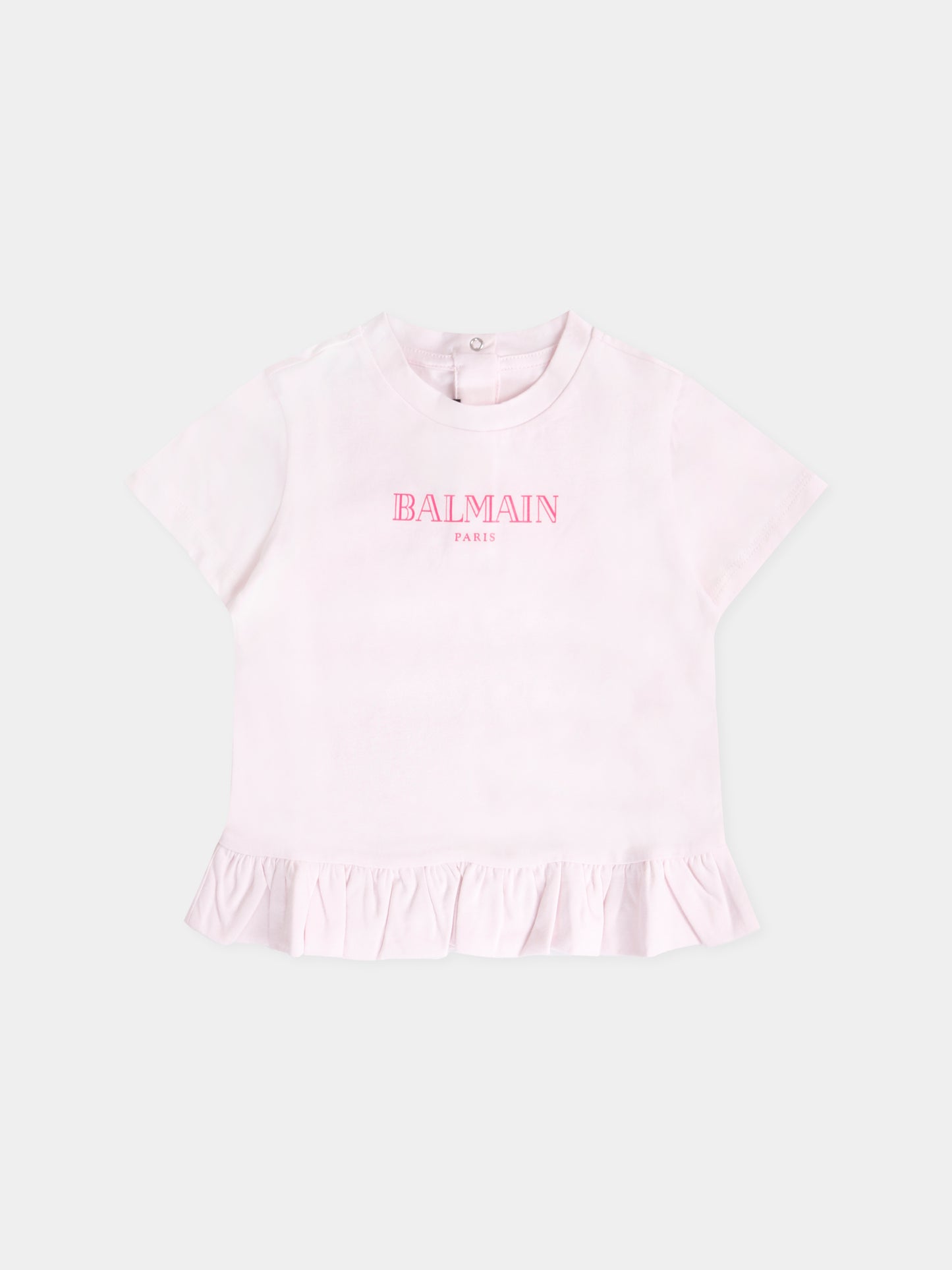T-shirt rosa per neonata con logo,Balmain Kids,BX8011-Z3186 500FU