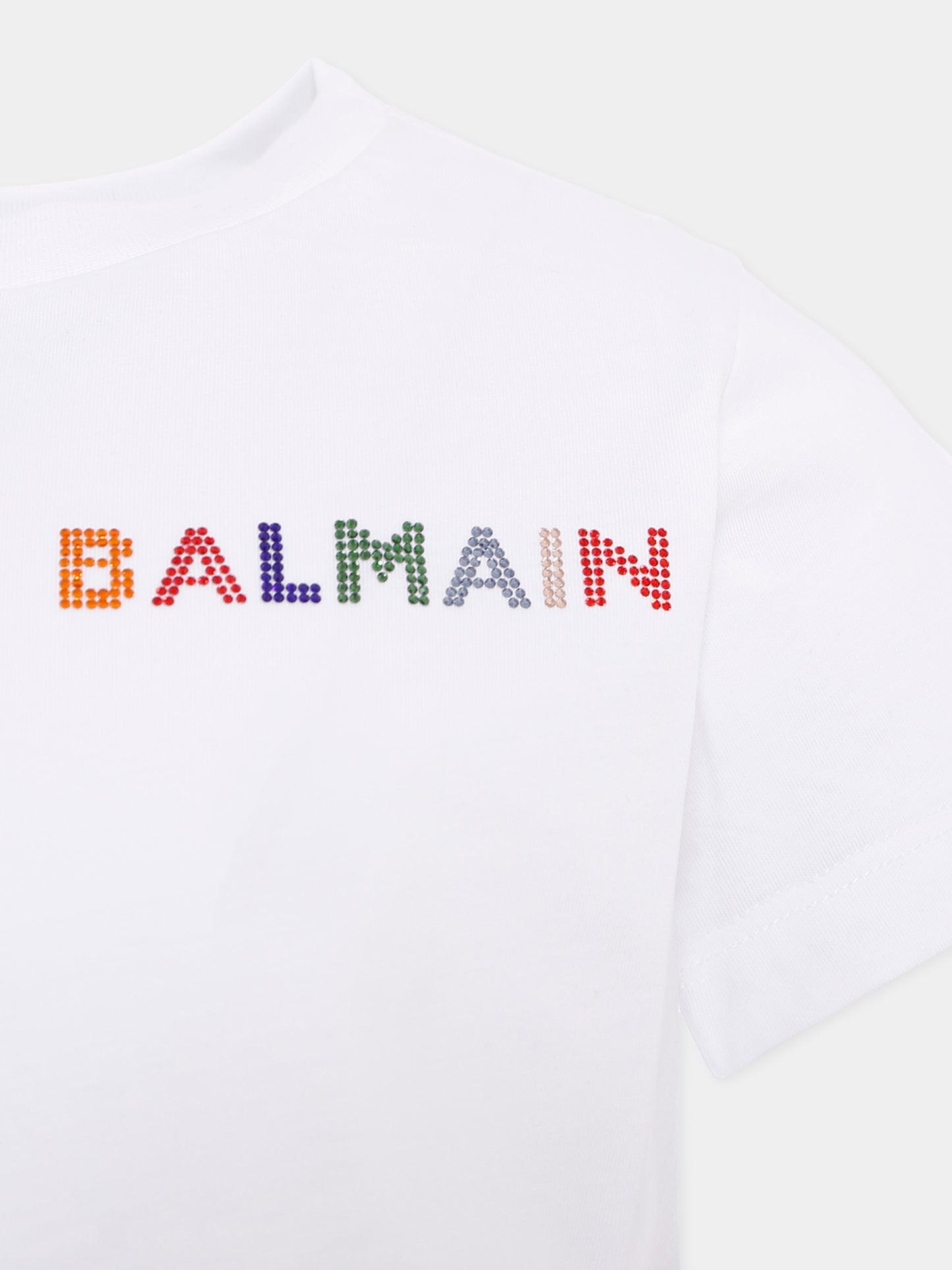 T-shirt bianca per bambina con logo,Balmain Kids,BX8A71-Z3186 100MC