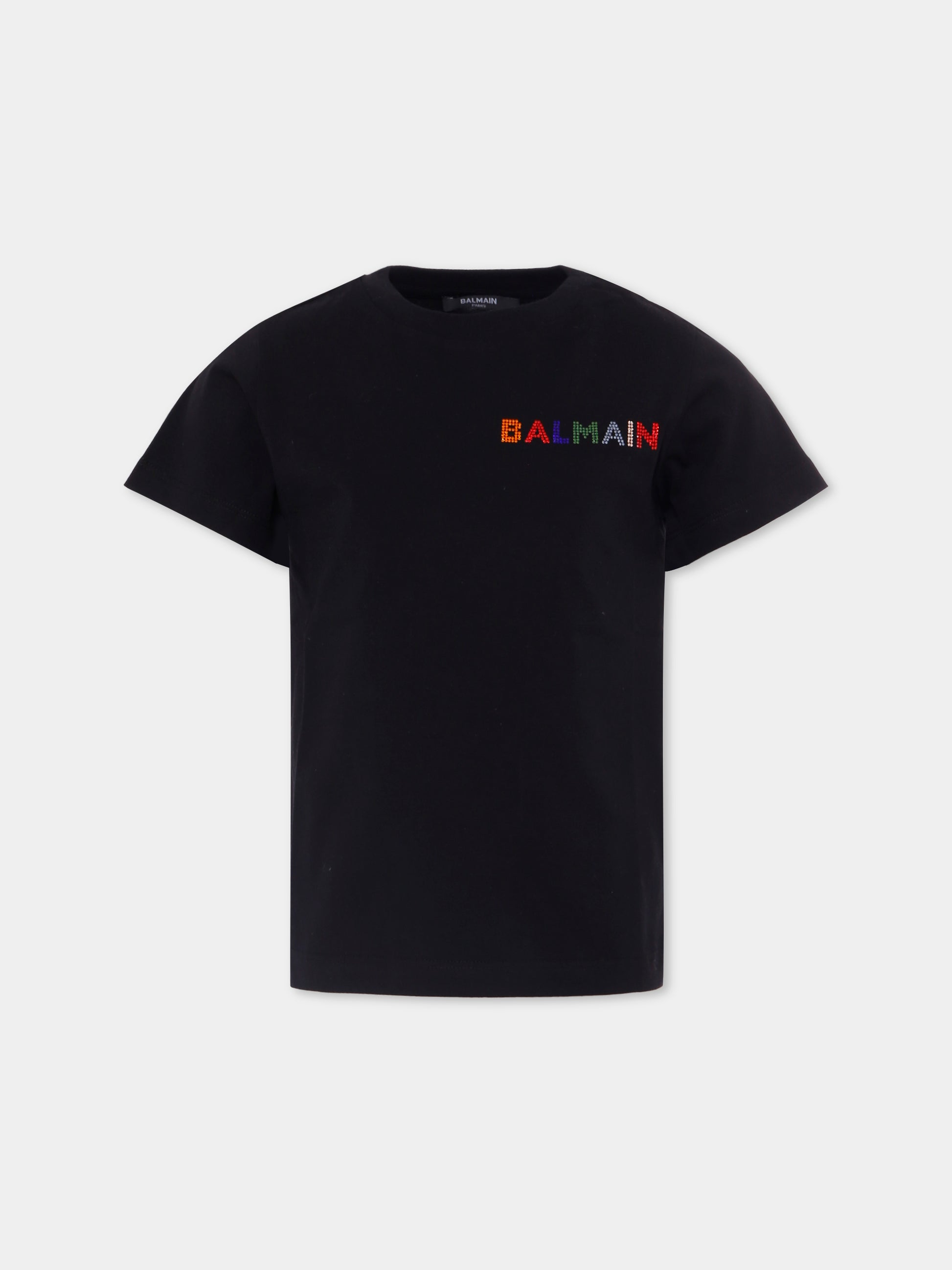 T-shirt nera per bambina con logo,Balmain Kids,BX8A71-Z3186 930MC