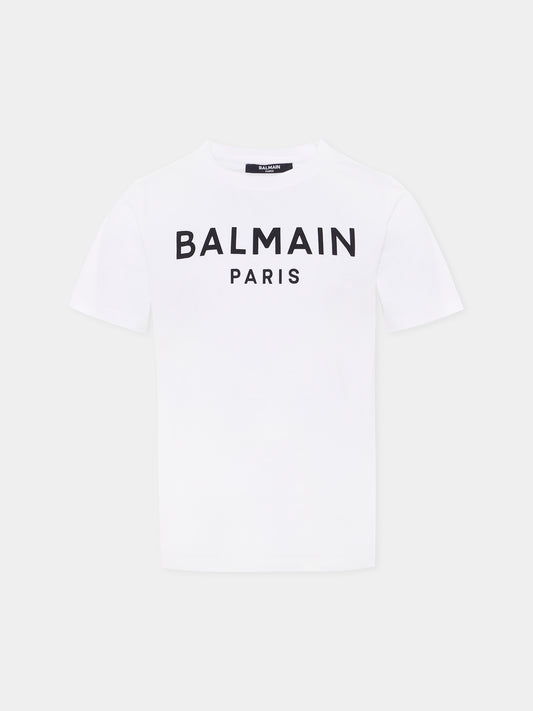 T-shirt bianca per bambini con logo,Balmain Kids,BX8P01-Z3186 100NE