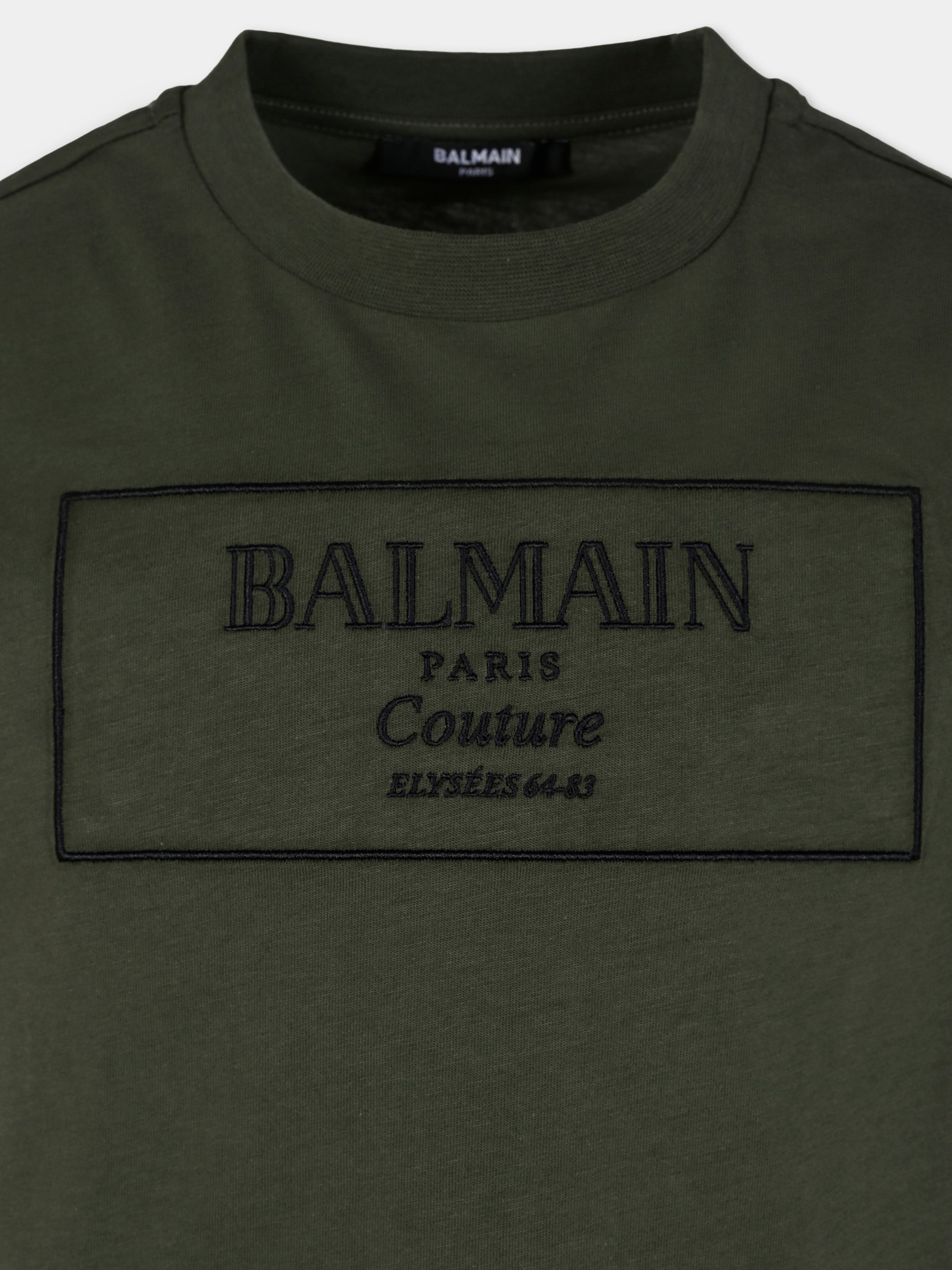 T-shirt verde per bambini con logo ricamato,Balmain Kids,BX8P51-Z3186 762NE