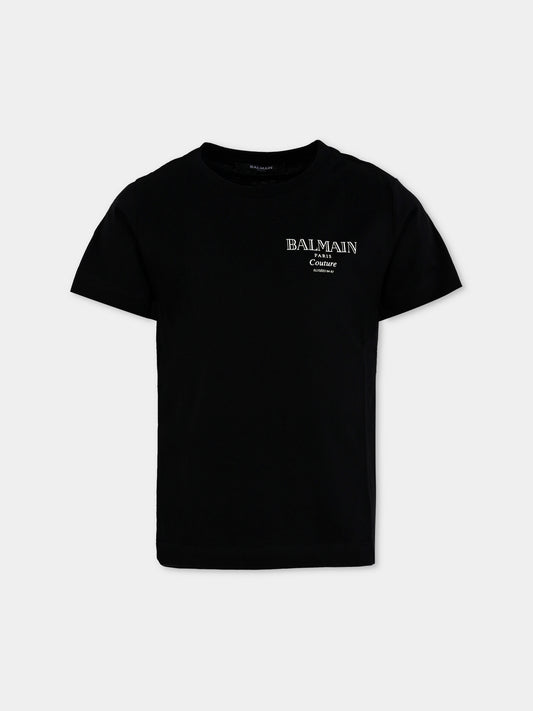 T-shirt nera per bambini con logo,Balmain Kids,BX8P91-Z3186 930BC