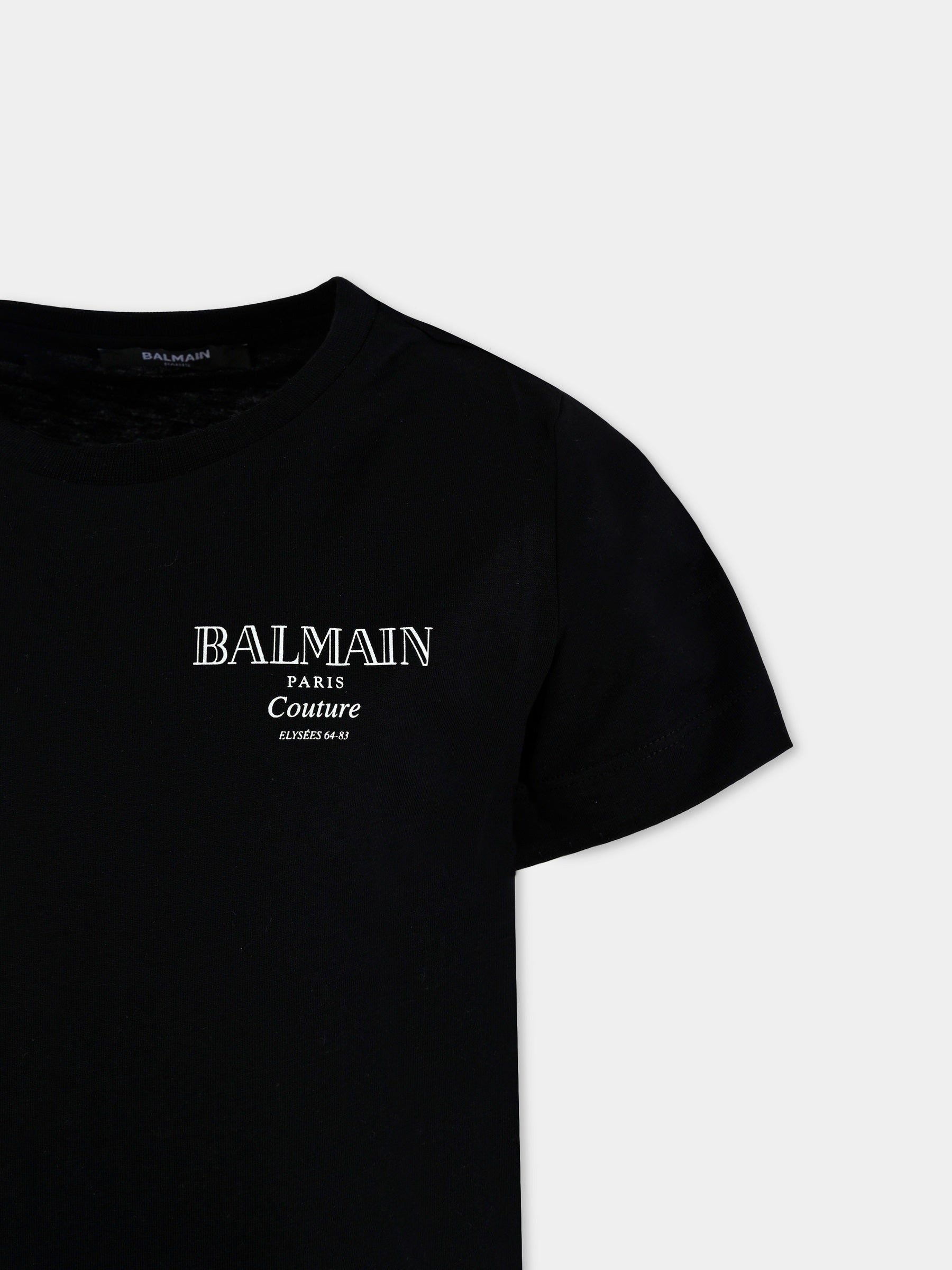 T-shirt nera per bambini con logo,Balmain Kids,BX8P91-Z3186 930BC