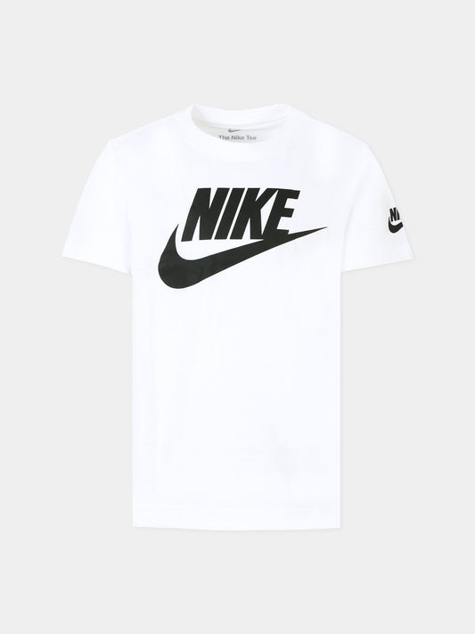 T-shirt bianca per bambini con logo nero,Nike,86J575 001