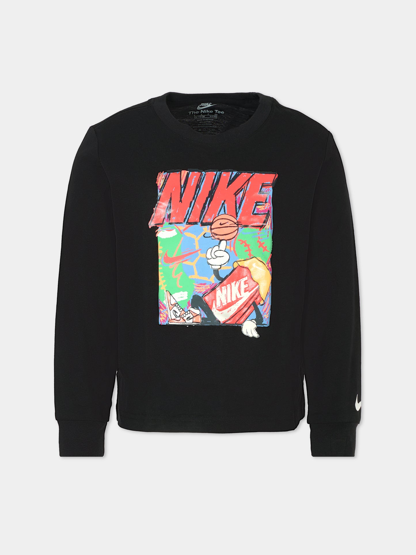 T-shirt nera per bambino con stampa e logo,Nike,86N322 023