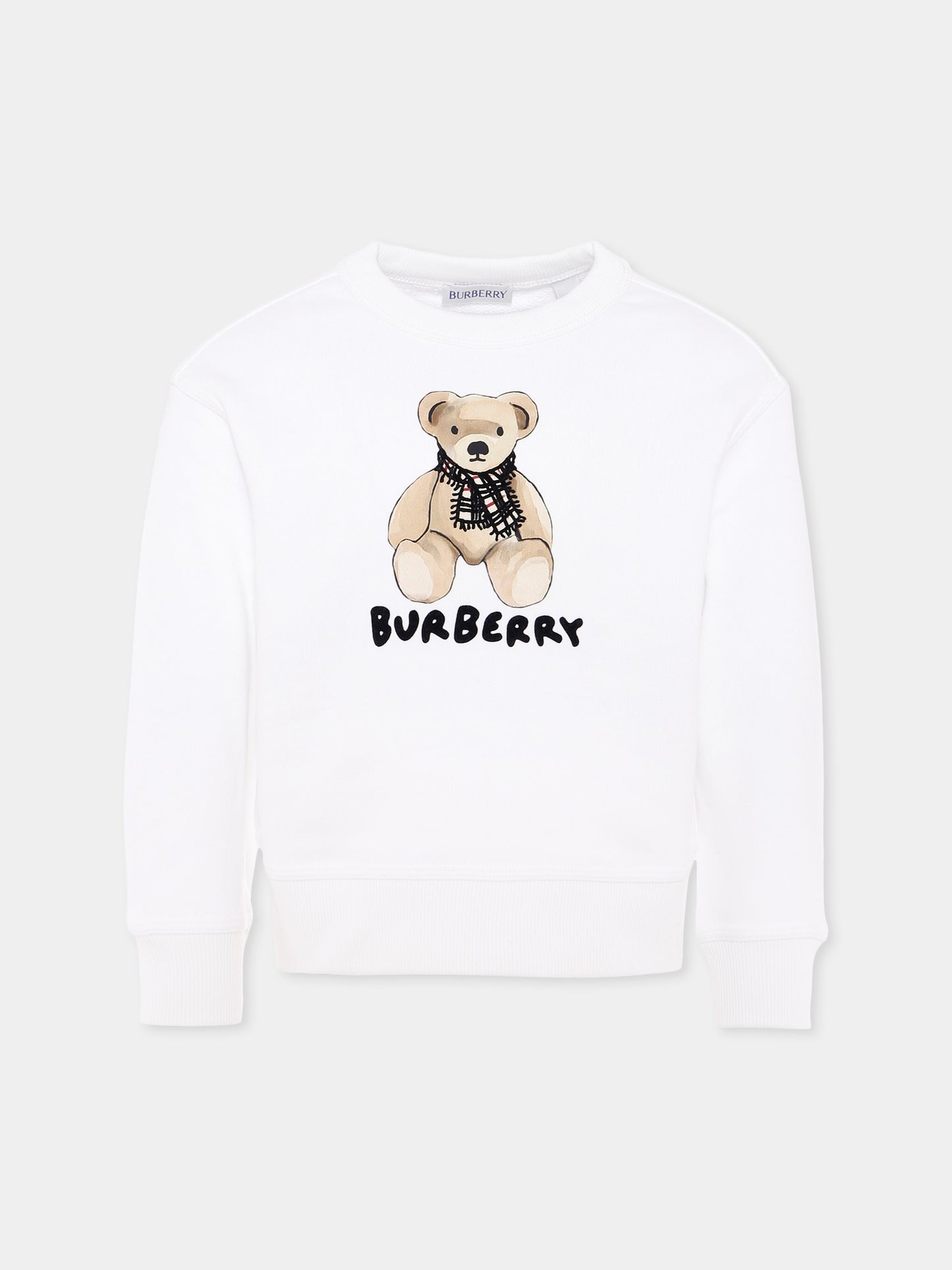 Felpa bianca per bambina con orsetto e logo,Burberry Kids,8108468 A1464