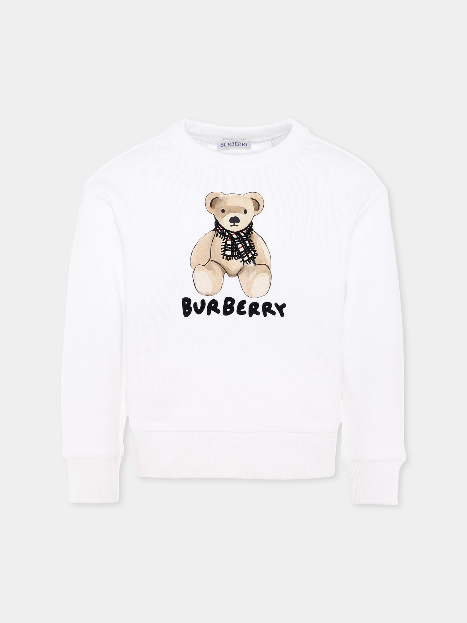 Felpa bianca per bambina con orsetto e logo,Burberry Kids,8108468 A1464