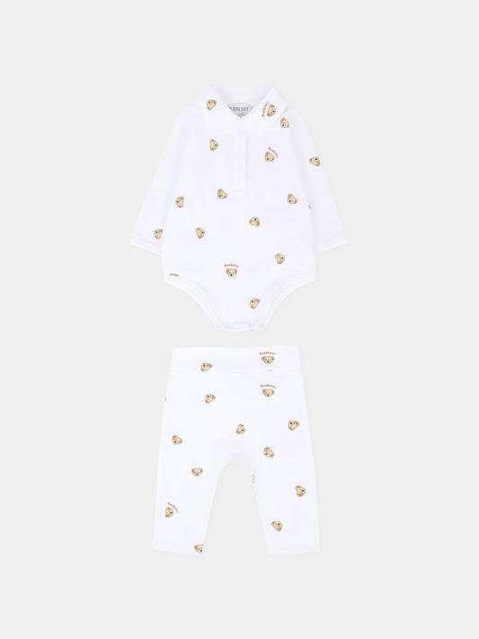 Completo bianco per neonati con orsetto Thomas e logo,Burberry Kids,8109503 A1880