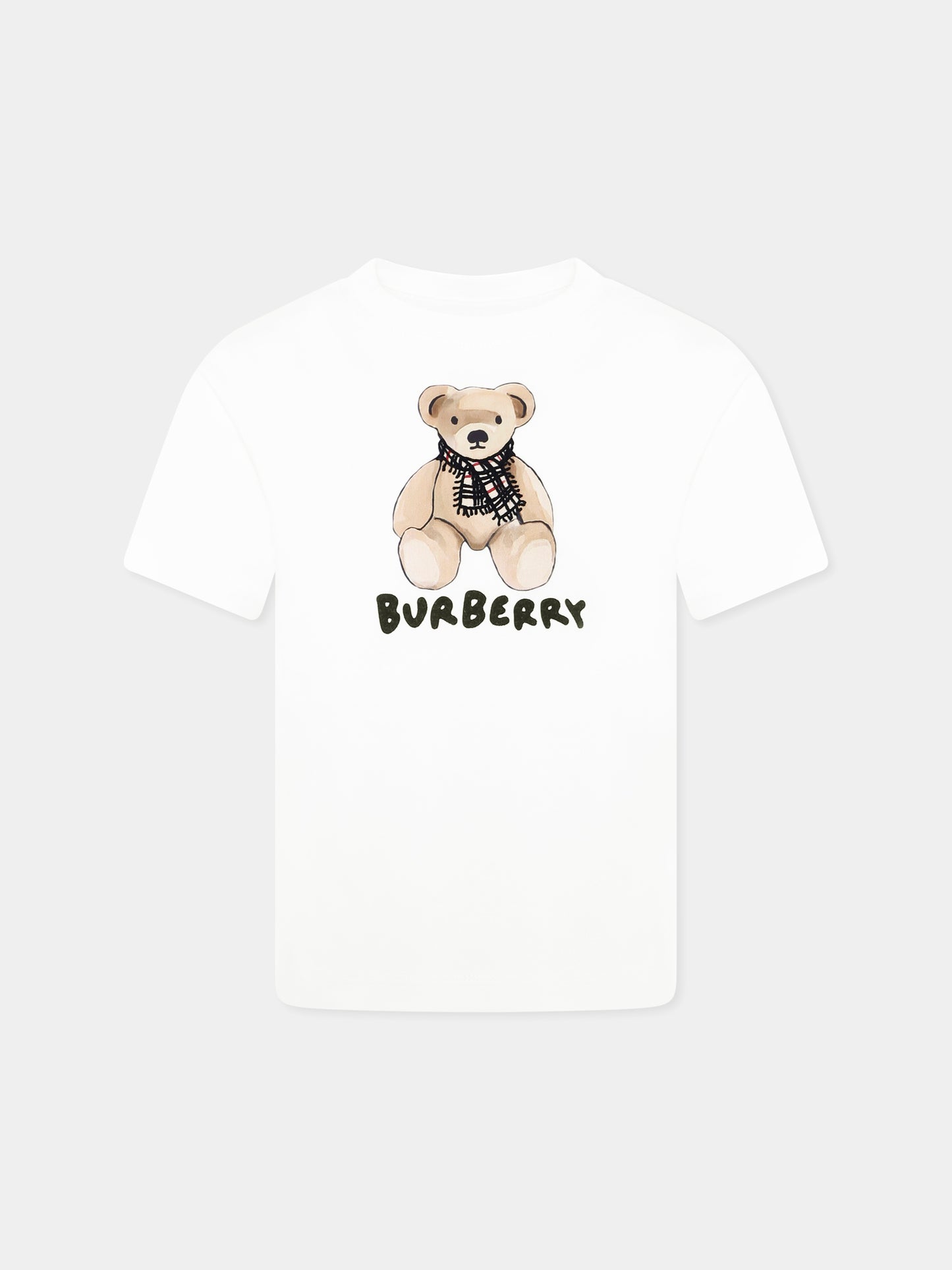 T-shirt bianca per bambini con orsetto e logo,Burberry Kids,8112389 A1464