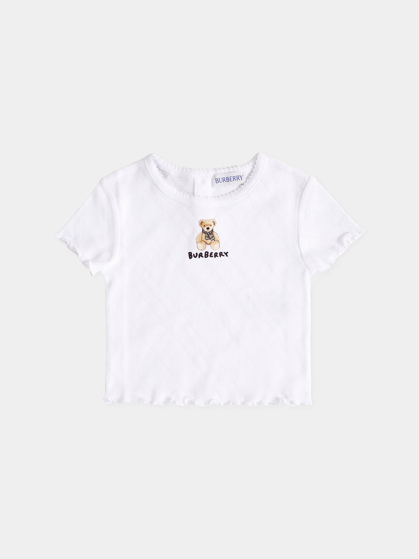 T-shirt bianca per neonata con orsetto e logo,Burberry Kids,8112514 A1464