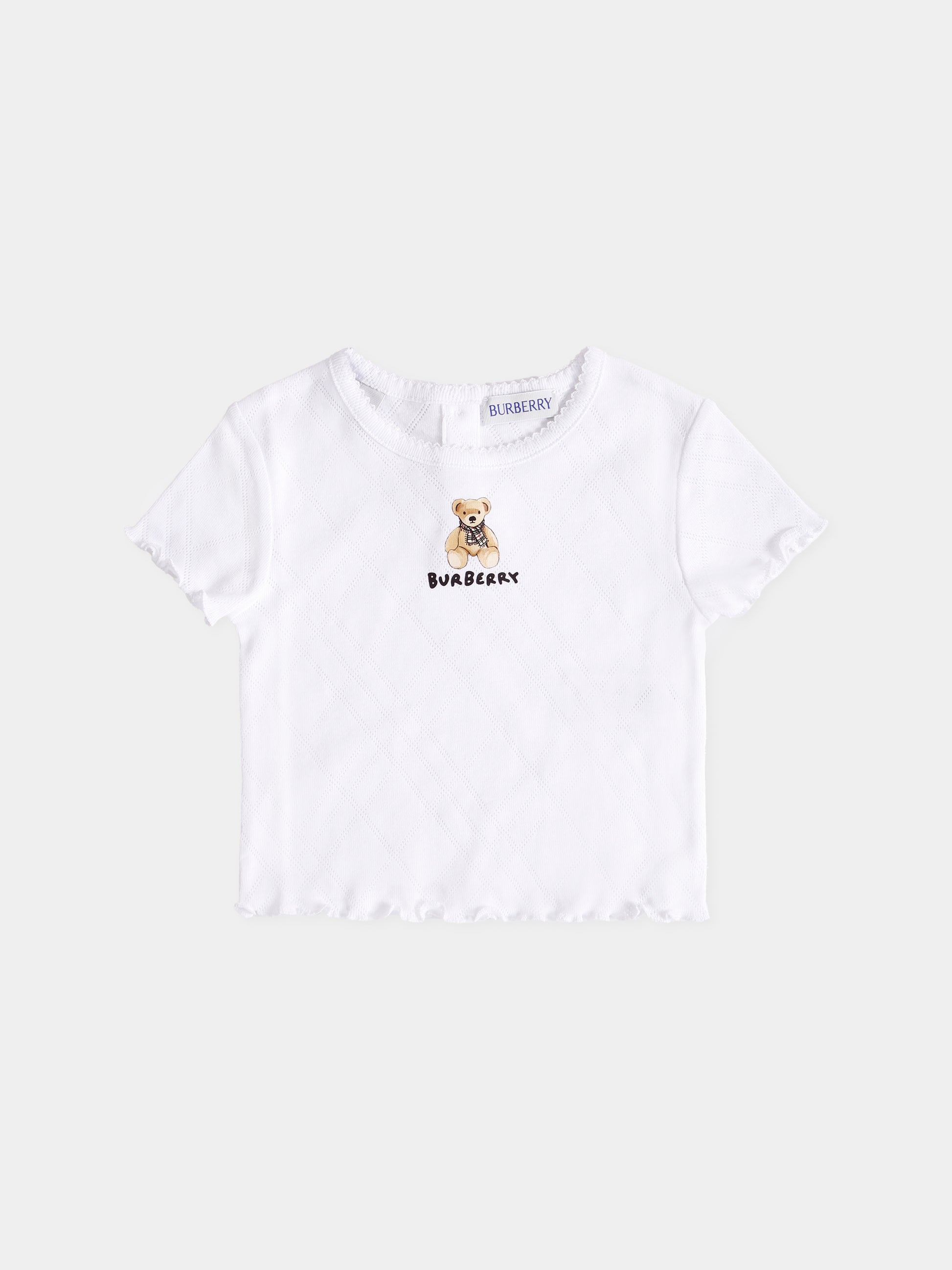 T-shirt bianca per neonata con orsetto e logo,Burberry Kids,8112514 A1464