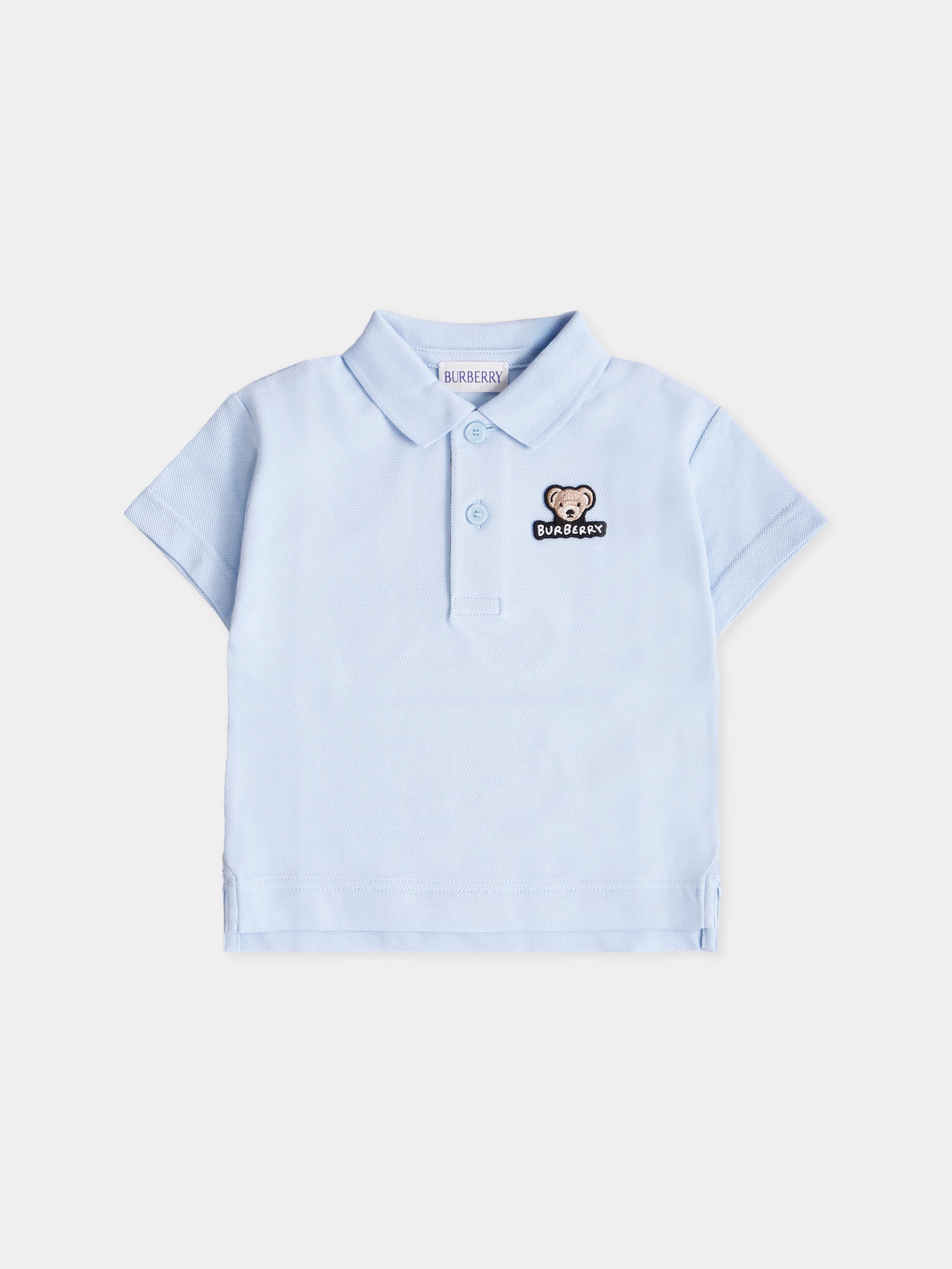 Polo azzurra per neonato con orsetto,Burberry Kids,8112509 A3326