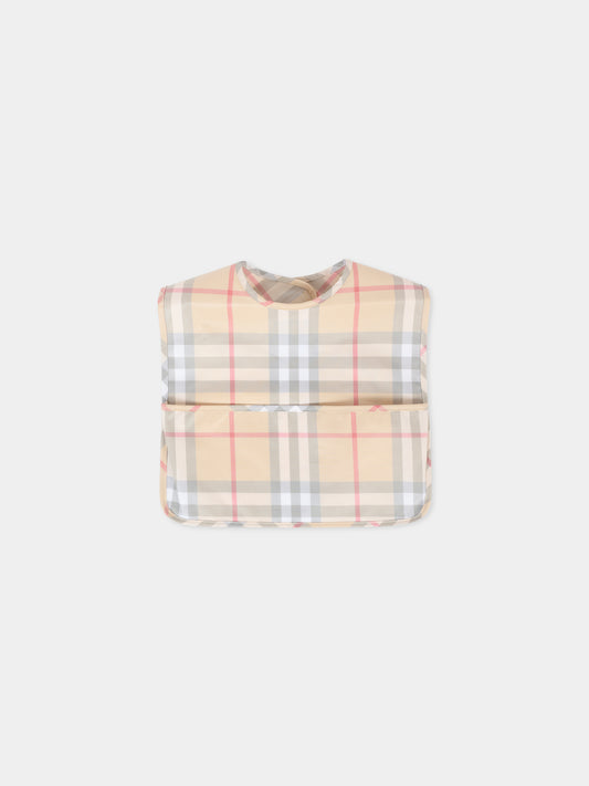 Bavaglino beige per neonati con check vintage,Burberry Kids,8112501 A2205