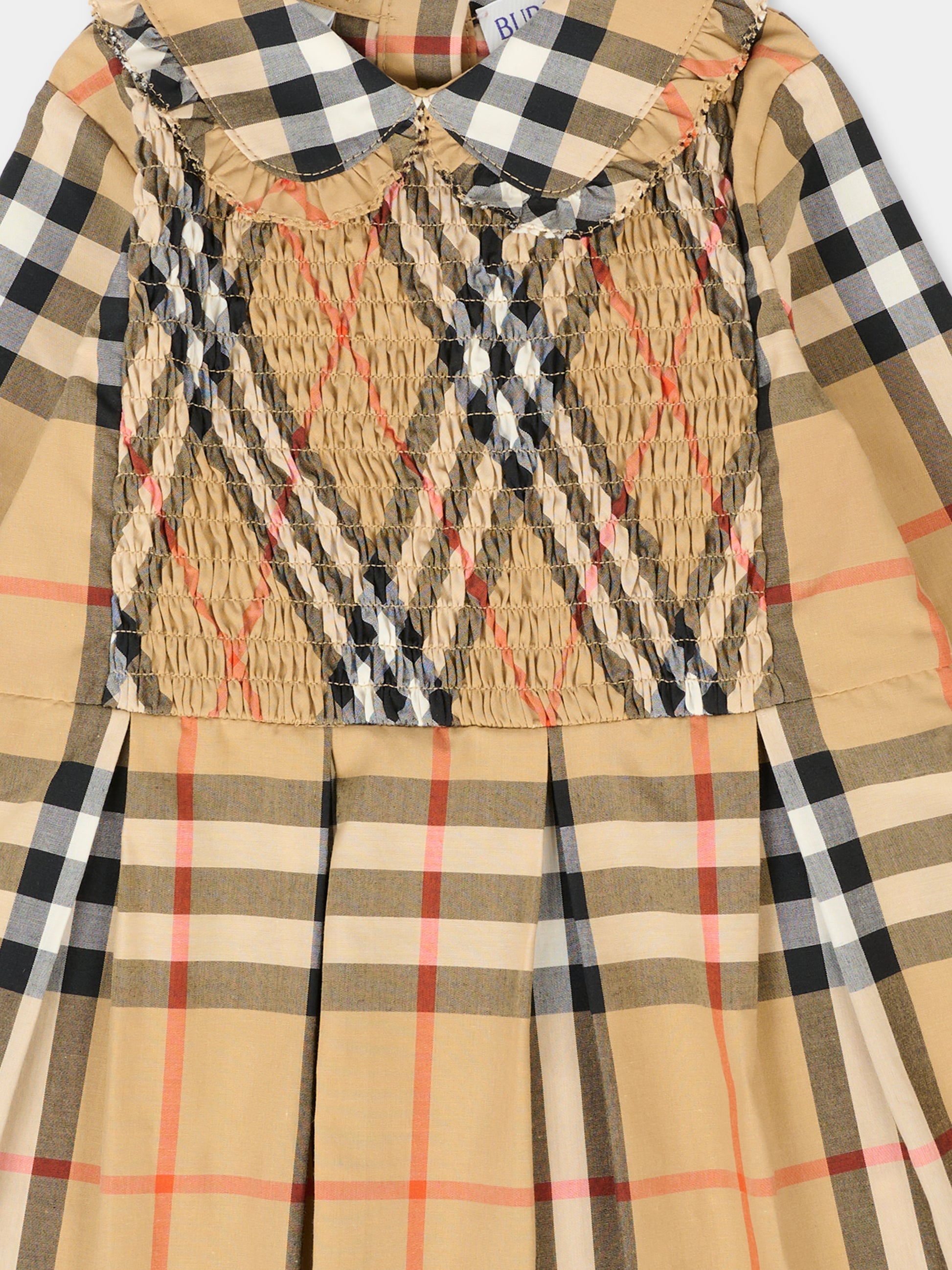 Vestito beige per neonata con check vintage,Burberry Kids,8112625 B9368