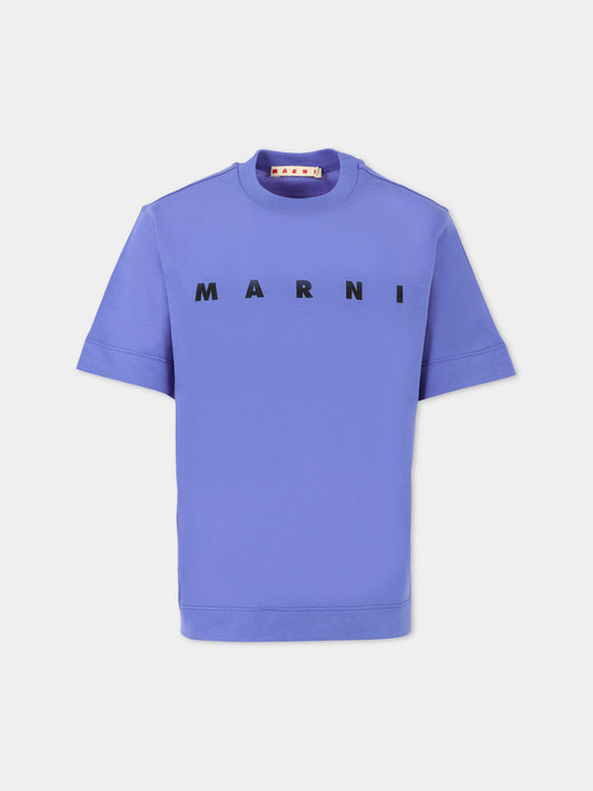 T-shirt blu per bambini con logo nero,Marni Kids,M002MV M00RF 0M856