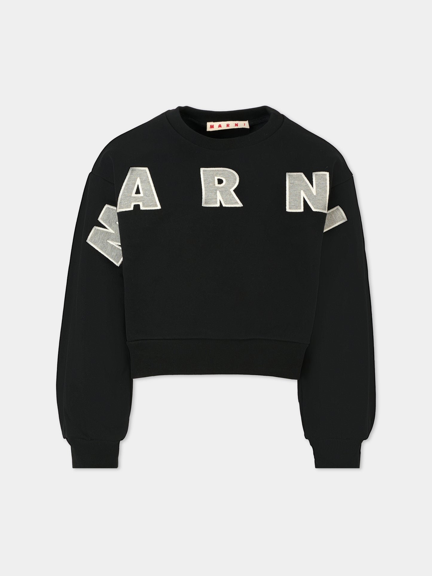 Felpa crop nera per bambina con logo,Marni Kids,M01193 M00V0 0M90D
