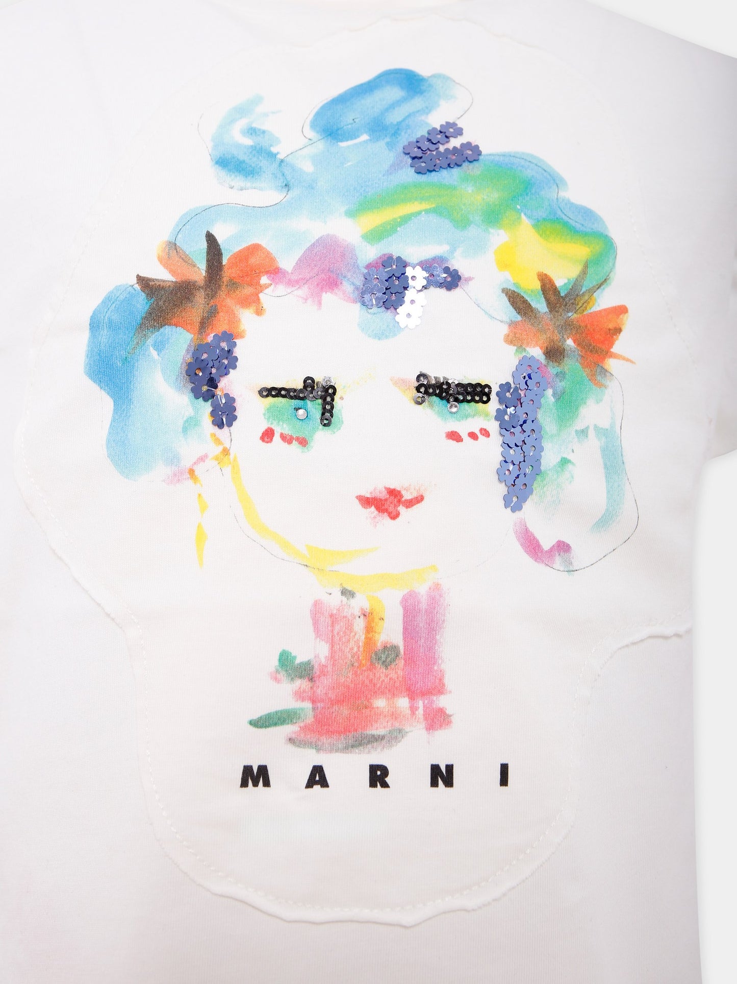 T-shirt bianca per bambina con stampa viso,Marni Kids,M01595 M00HZ 0M114