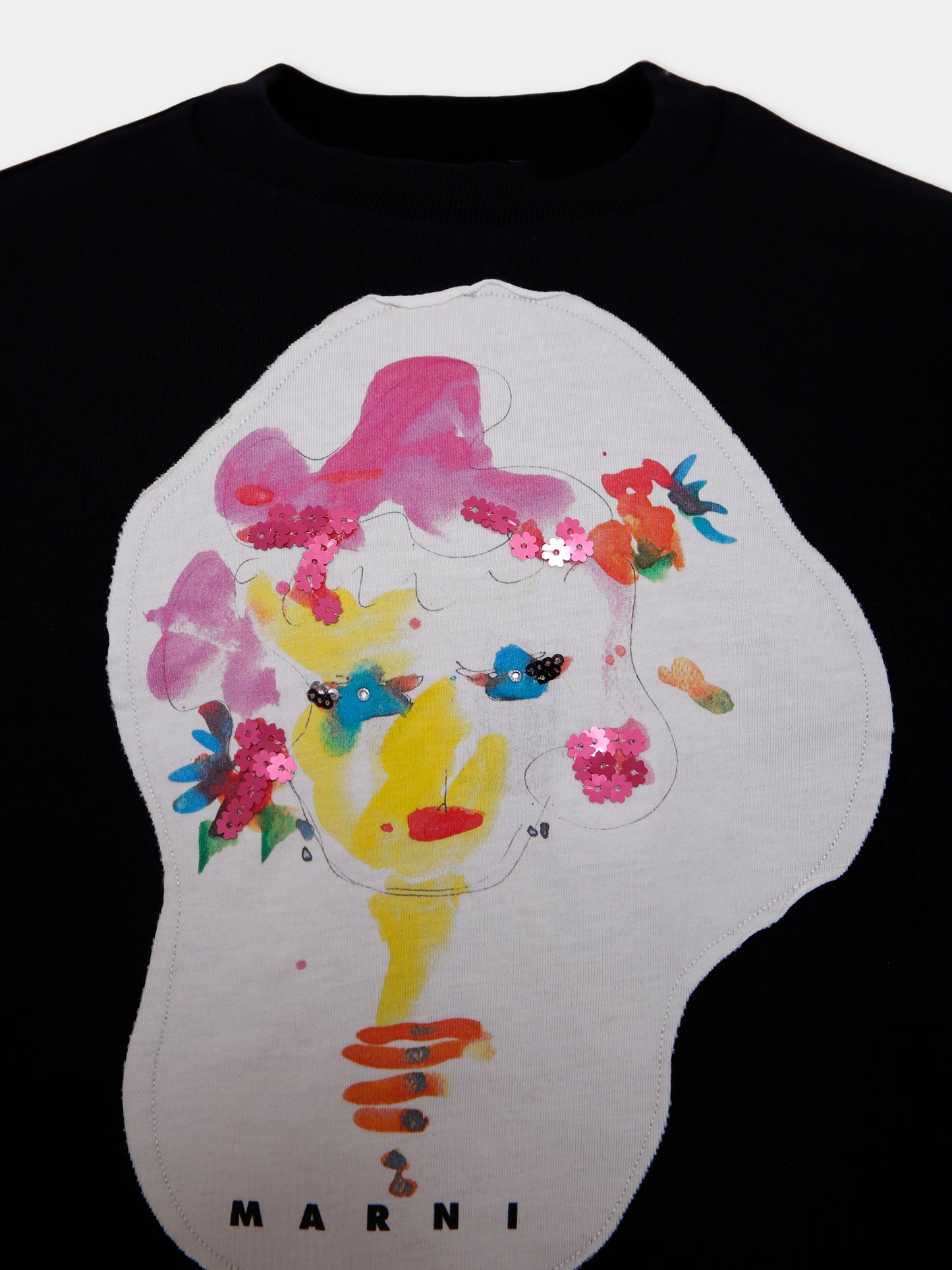 Felpa nera per bambina con stampa viso,Marni Kids,M01599 M00V1 0M900