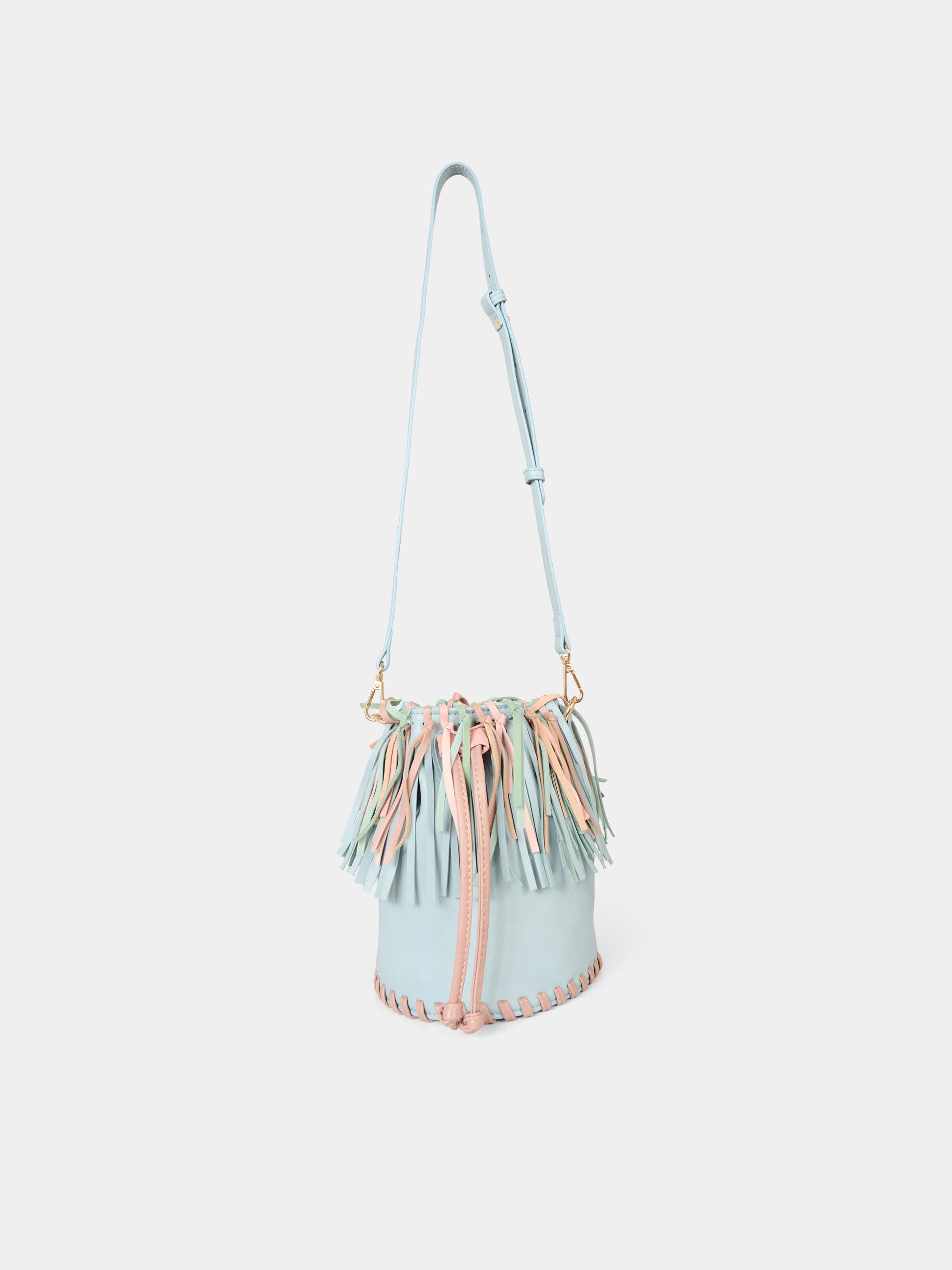 Borsa celeste per bambina con frange,Stella Mccartney Kids,TX0C58 Z3244 923