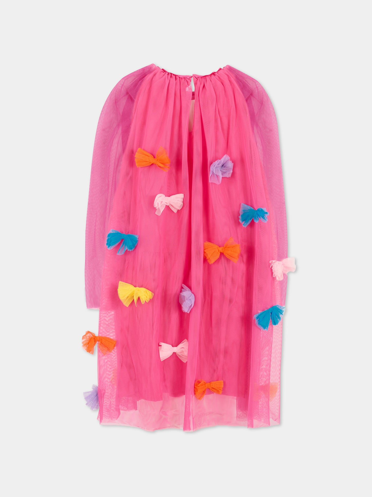Vestito fucsia per bambina con fiocchi all over,Stella Mccartney Kids,TX1C50 Z1119 543