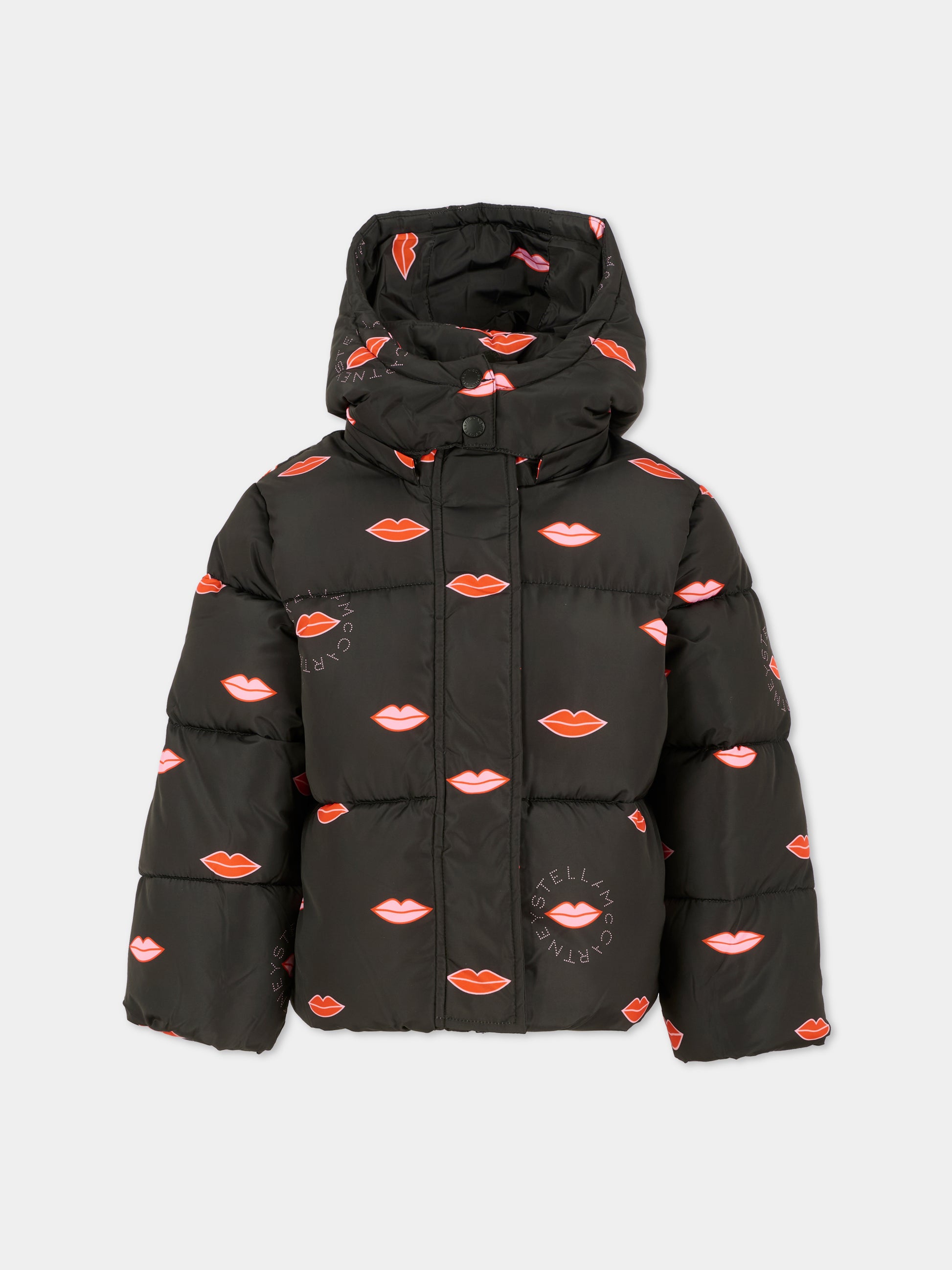 Piumino nero per bambina con bocca all over,Stella Mccartney Kids,TX2B87 Z3047 930MC