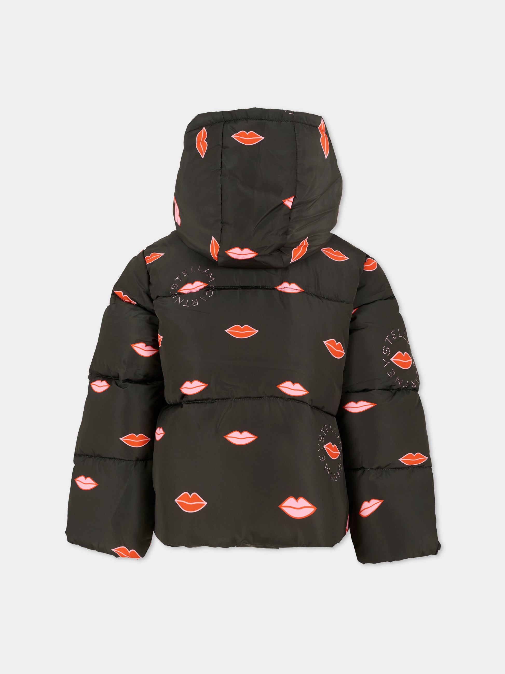Piumino nero per bambina con bocca all over,Stella Mccartney Kids,TX2B87 Z3047 930MC