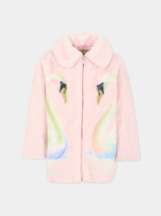 Ecopelliccia lilla per bambina con cigni,Stella Mccartney Kids,TX2C80 Z0654 568
