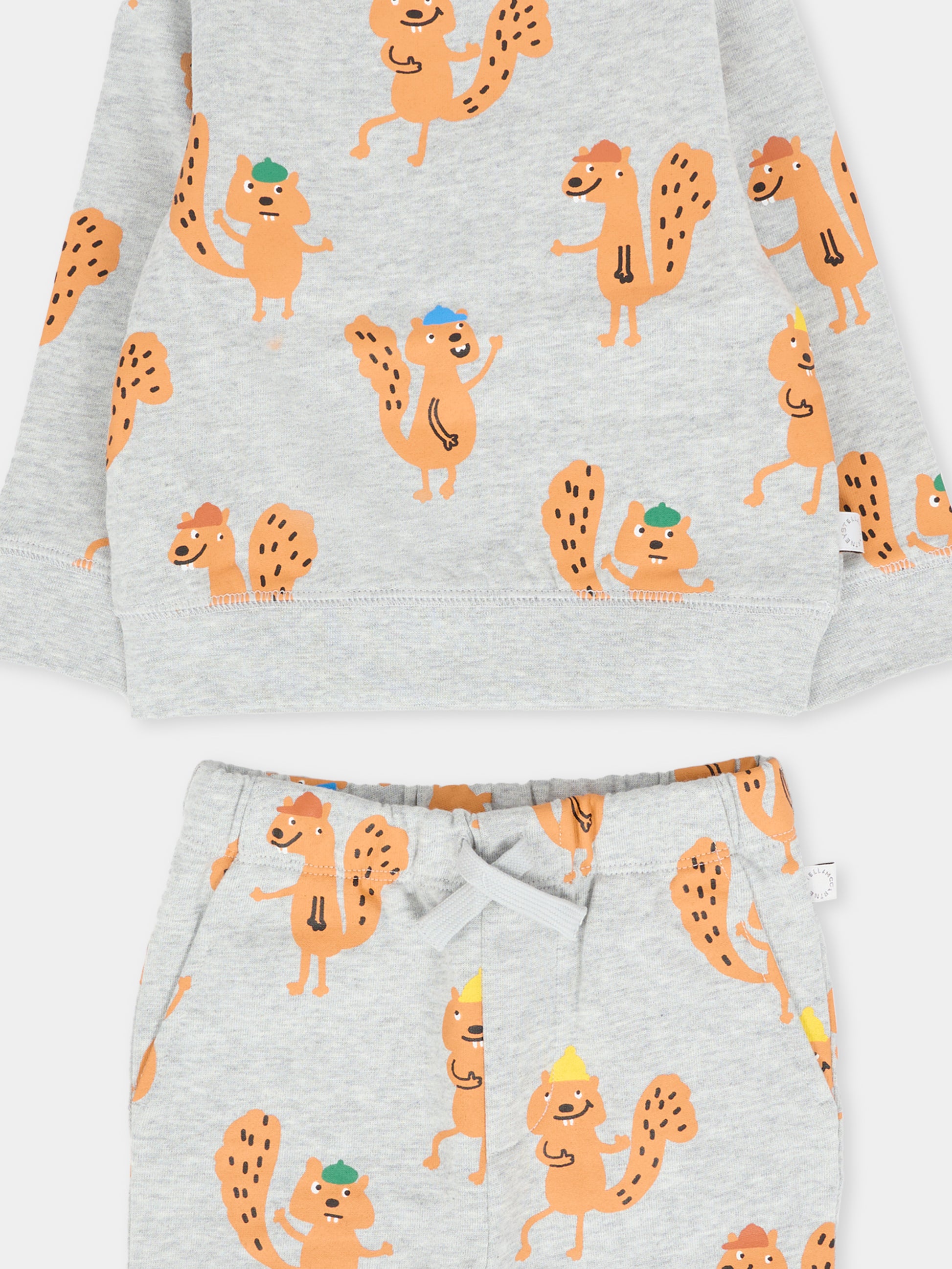 Completo grigio per neonato con scoiattoli,Stella Mccartney Kids,TX3530 Z3199 807MC