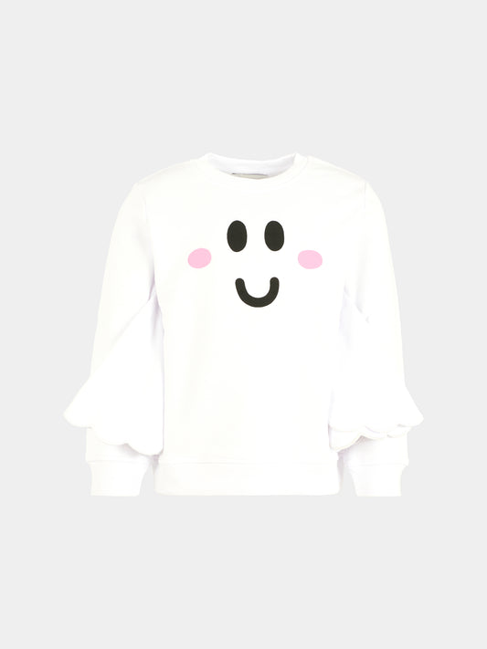 Felpa bianca per bambina con smile,Stella Mccartney Kids,TX4C90 Z0453 100