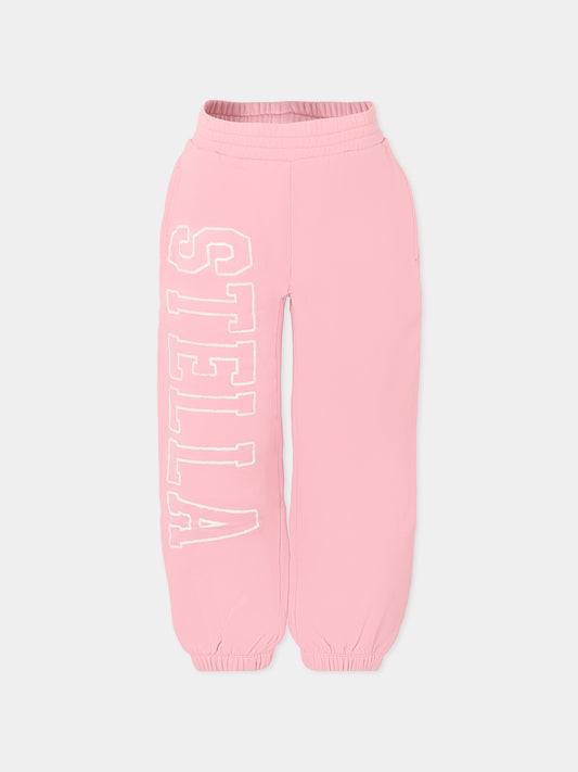 Pantaloni rosa per bambina con logo bianco,Stella Mccartney Kids,TX6C50 Z0453 51L