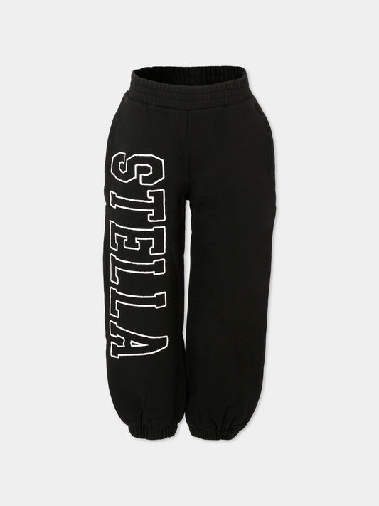 Pantaloni neri per bambini con logo bianco,Stella Mccartney Kids,TX6C50 Z0453 961