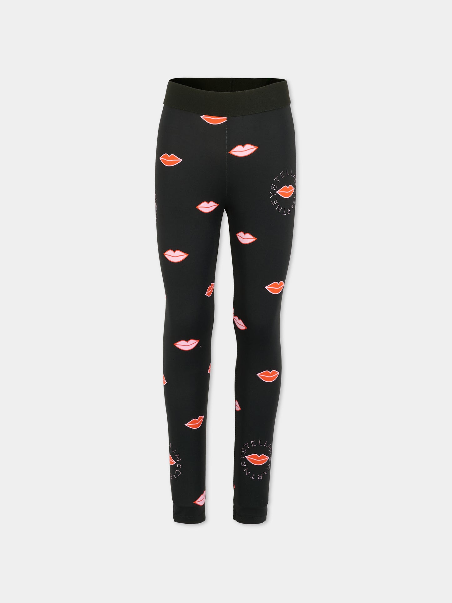 Leggings neri per bambina con bocca,Stella Mccartney Kids,TX6E50 Z3399 930MC