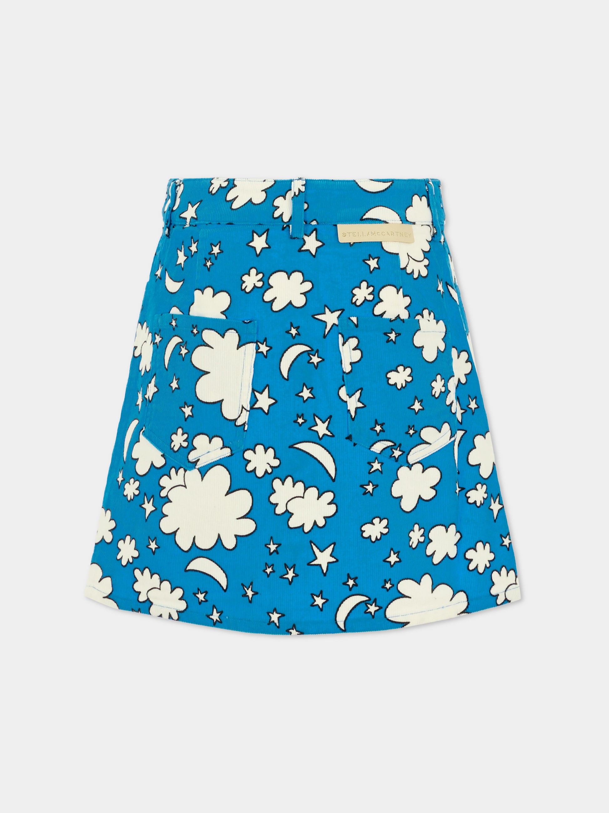 Gonna azzurra per bambina con nuvole all over,Stella Mccartney Kids,TX7A61 Z3081 644MC