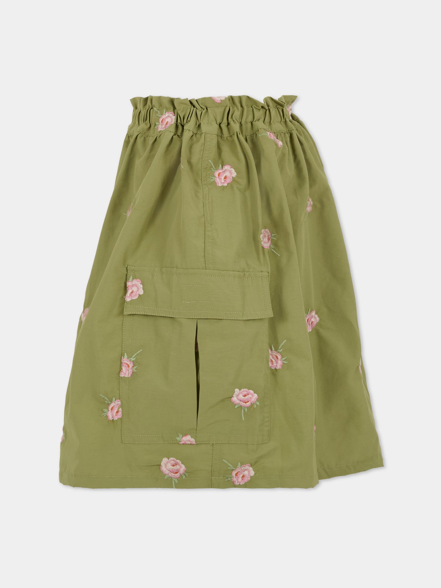 Gonna verde  per bambina con fiori ricamati,Stella Mccartney Kids,TX7B01 Z3054 727EM