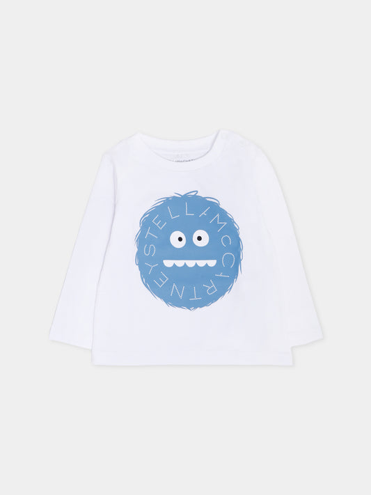 T-shirt bianca per neonato con mostro,Stella Mccartney Kids,TX8570 Z0434 100