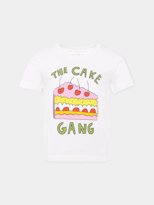 T-shirt ivoire pour fille avec gâteau et logo