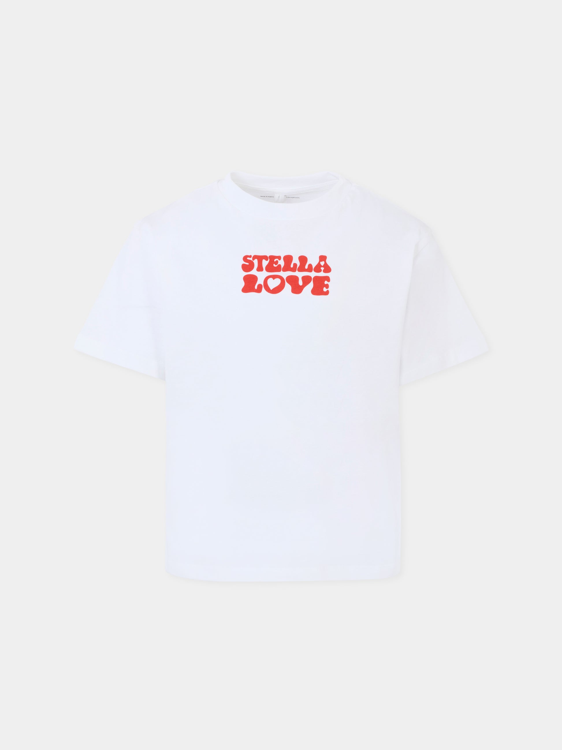 T-shirt bianca per bambina con logo e scritta,Stella Mccartney Kids,TX8C11 Z0434 100