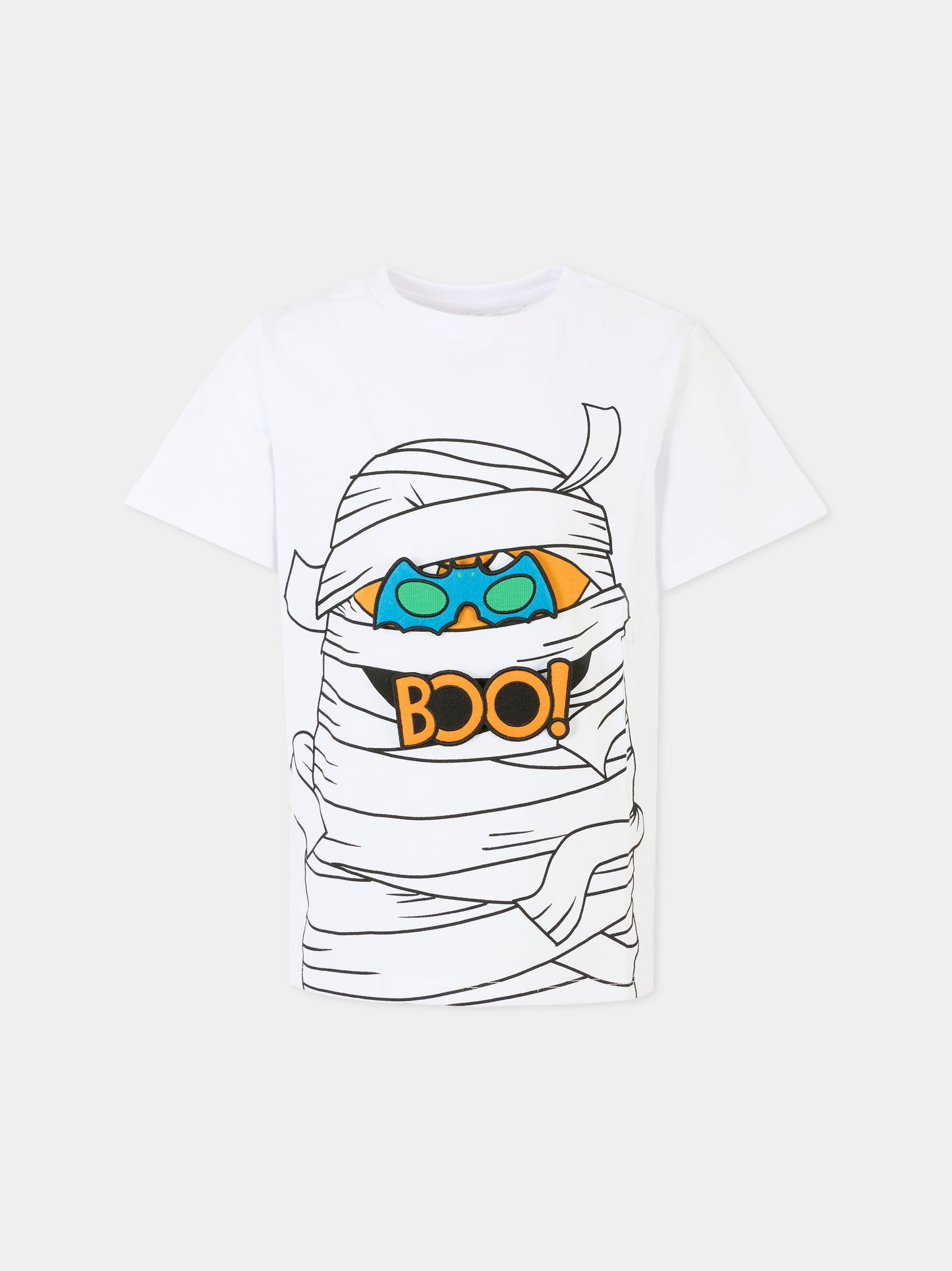 T-shirt bianca per bambino con stampa mummia,Stella Mccartney Kids,TX8P11 Z0434 100