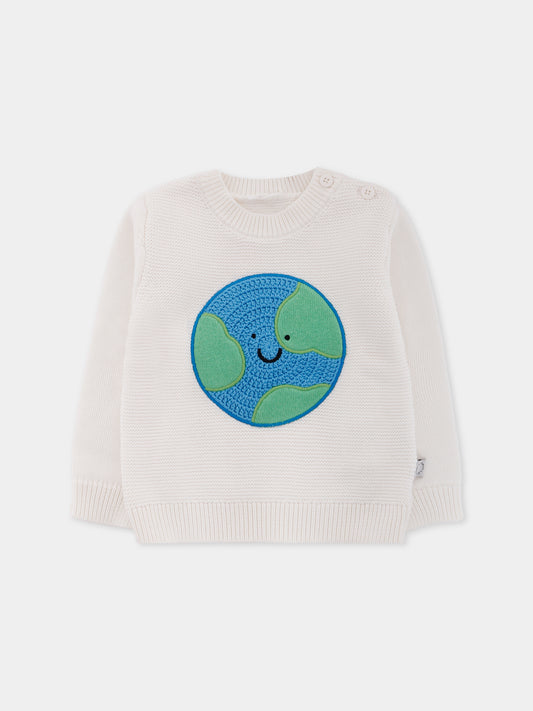 Maglione avorio per neonati con mondo sorridente,Stella Mccartney Kids,TX9540 Z2423 101