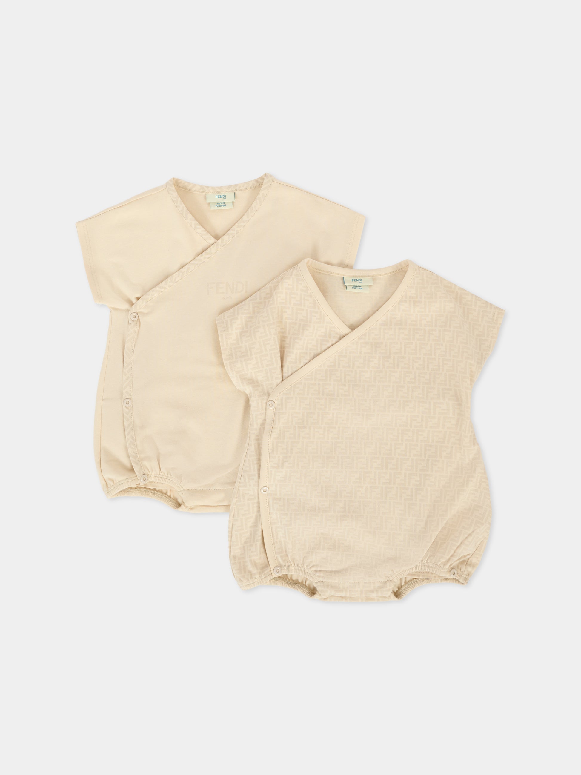 Set beige per neonati con FF e logo,Fendi Kids,BUK142 ST8 F19J5