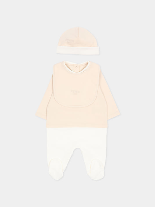 Set tutine beige per neonati con logo,Fendi Kids,BUK146 8RA F19J5