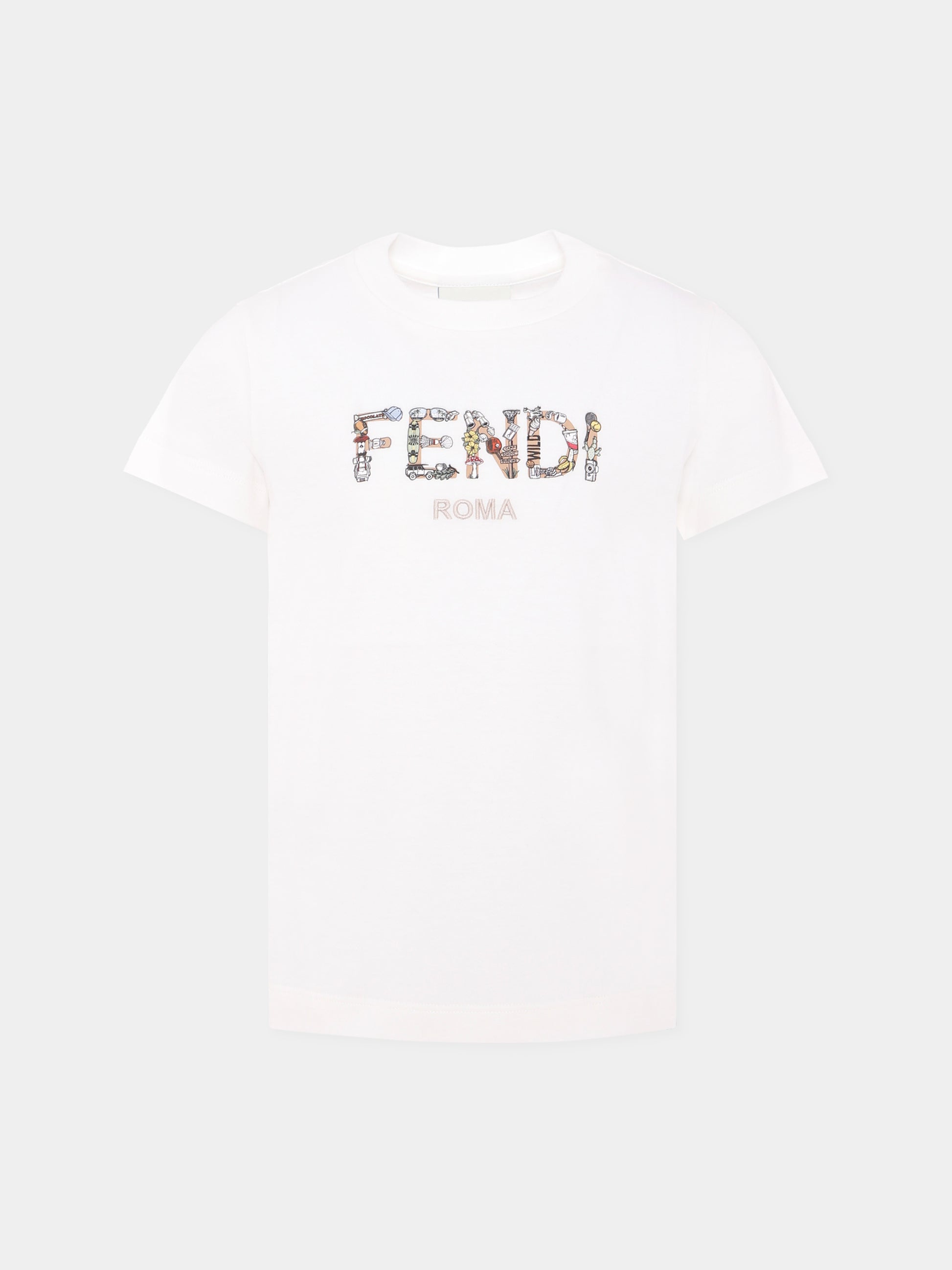 T-shirt bianca con logo per bambino,Fendi Kids,JMI487 7AJ F0TU9