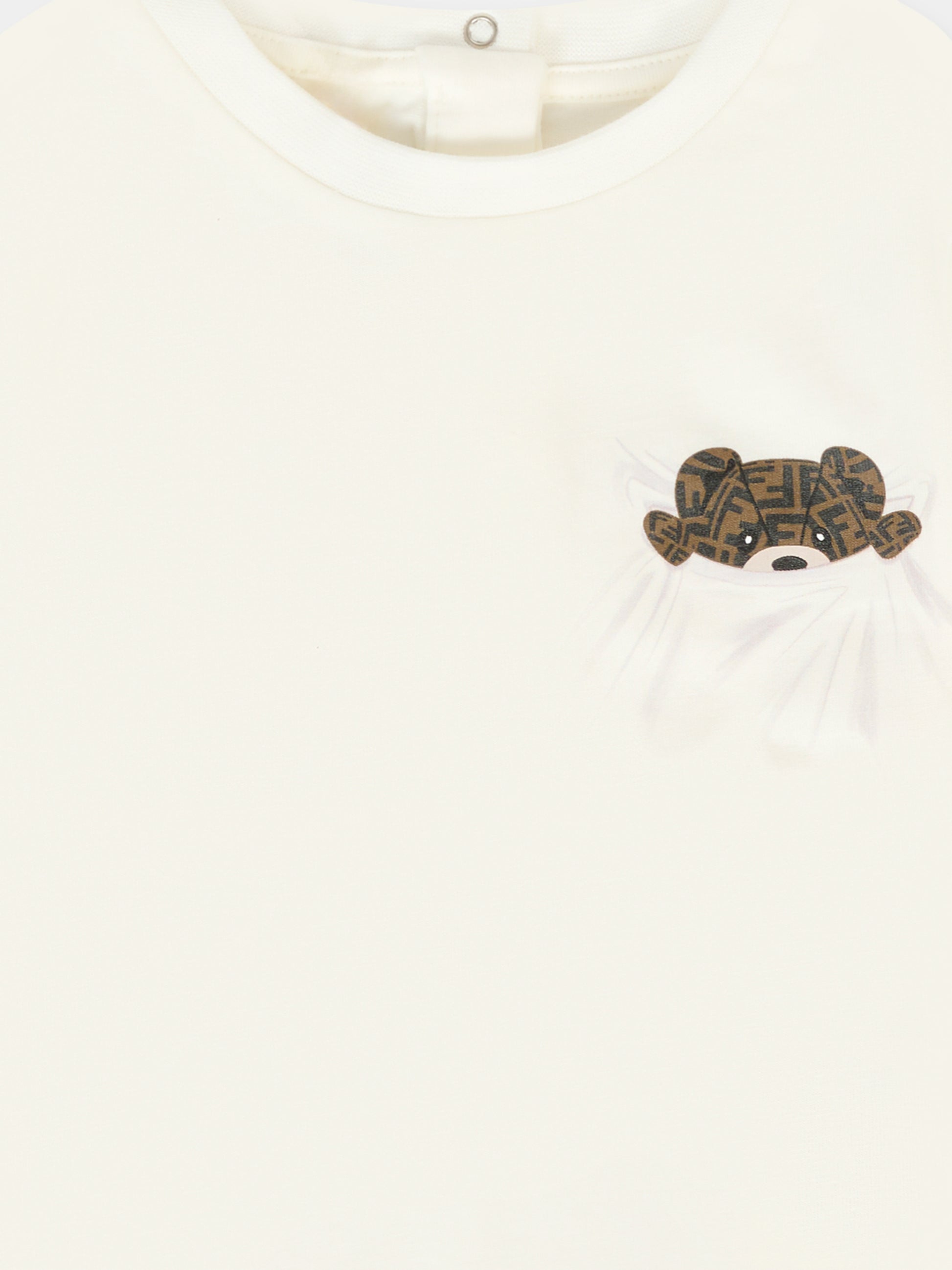 T-shirt bianca per neonati con orsetto Fendi,Fendi Kids,BUI100 ST8 F0TU9