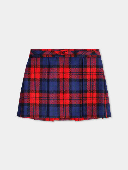 Gonna a quadri rossa e blu per neonata,Fendi Kids,BFE050 AUKJ F1SAX