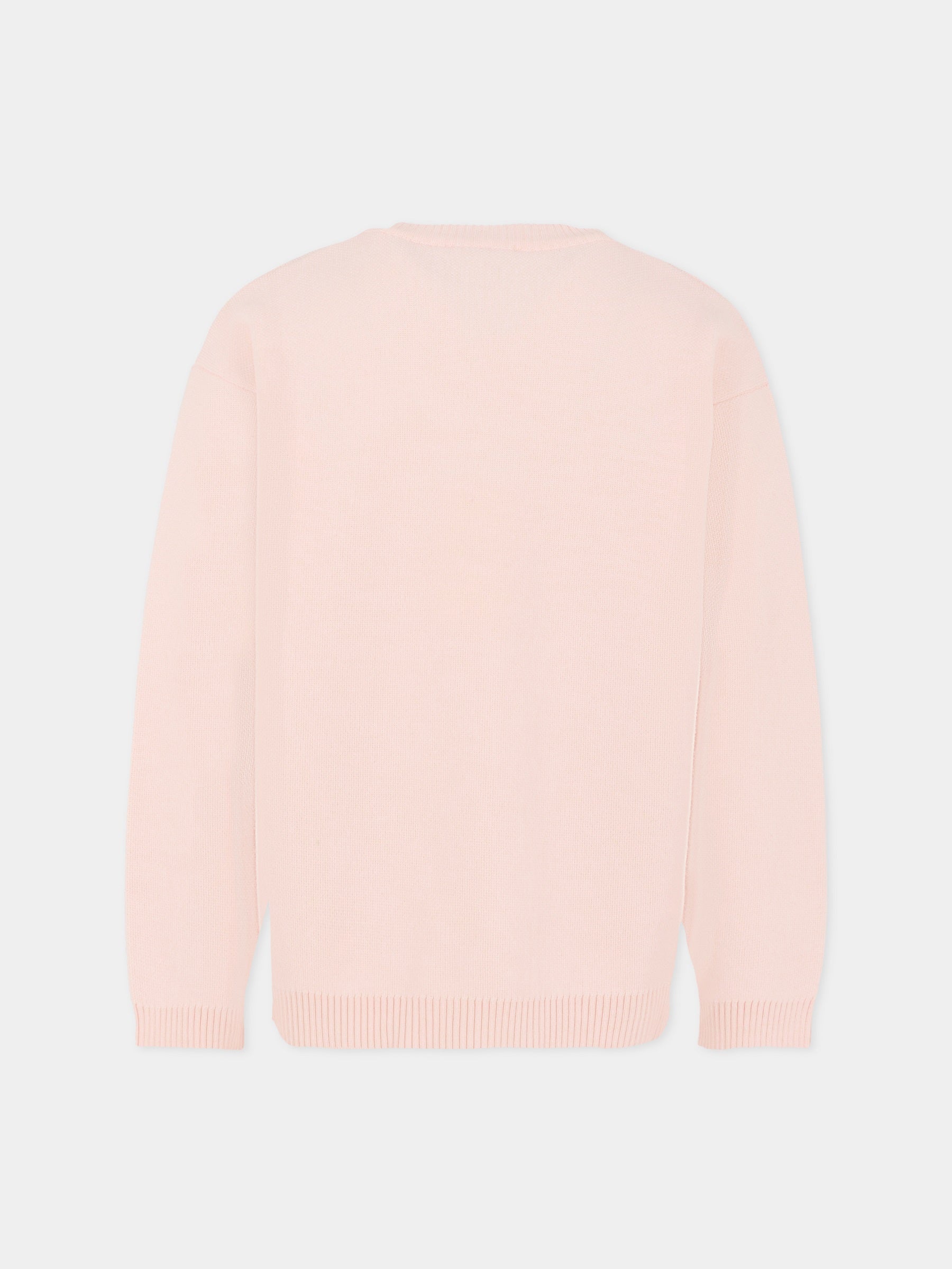 Maglione rosa per bambina con logo ricamato,Fendi Kids,JUG192 AUKU F0ZKY