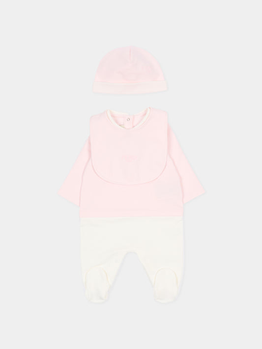 Ensemble combinaison rose pour bébé fille avec logo